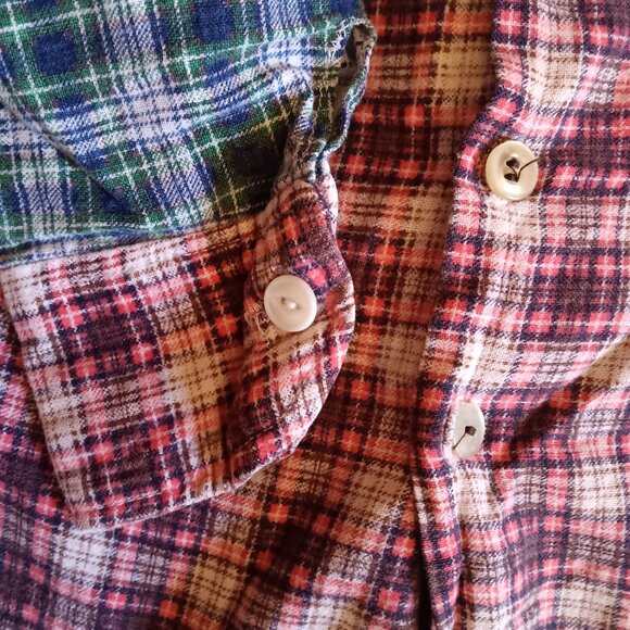 Vintage Boys 8 Shirt 1950's Handmade Flannel Country Button-Up 1OF1 Shadow PLaid - Picture 4 of 6